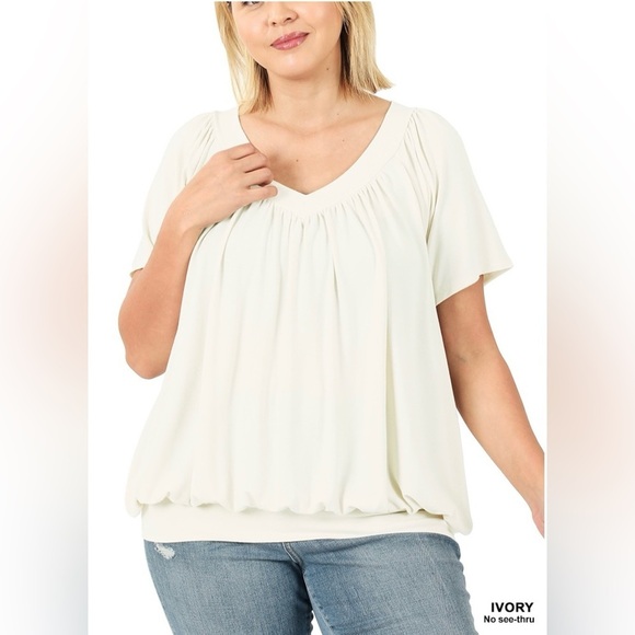 New! Women's Ivory V-Neck Top Sizes 1X 2X 3X - Picture 1 of 4